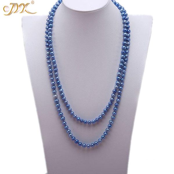 

jyx long pearl necklace pink blue flat round cultured freshwater pearl long necklace chain jewelry for women men 47" (7.5-8.5mm, Silver