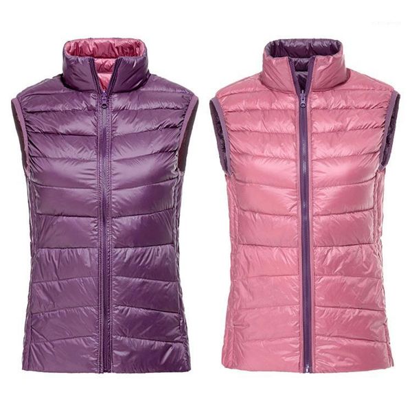 

women's warm vests ultra light down vest double side sleeveless jacket gilet reversible gilet plus size with carry bag1, Black;white