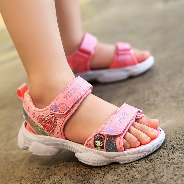 

ulknn girls summer sandals 2020 fashion big kids princess shoe children soft-sole korean-style little girl children's shoes y200623, Black;red