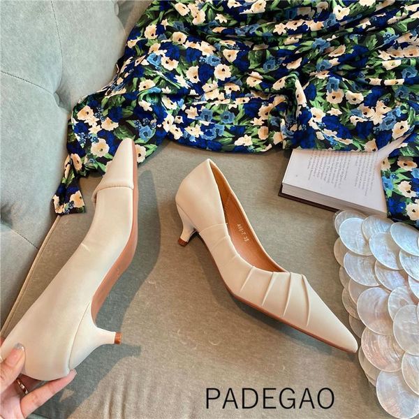 

high heel 2020 women shoes shallow solid pumps pleated elegant woman heels1, Black