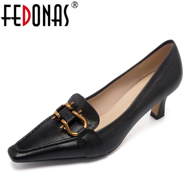 

fedonas genuine leather women pumps high heels office casual shoes woman spring autumn concise pumps shallow shoes woman1, Black