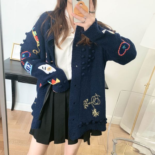 

ba5i1 li xiaodao star same sweater hand crocheted embroidery coat embroidered cartoon cardigan sweater women's new 2020 wool spring coa, White;black