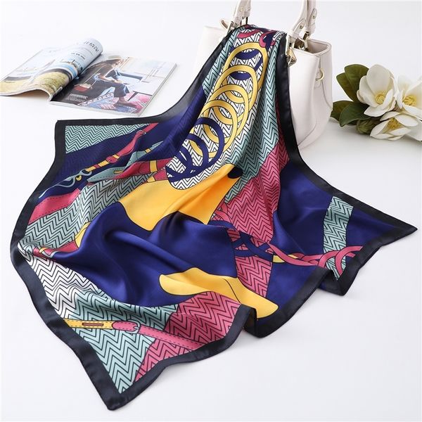 

2020 new silk hair scarf dog pattern hijab shawl luxury scarf female fahsion neckerchief bandana wraps scarves for lady t200429, Blue;gray