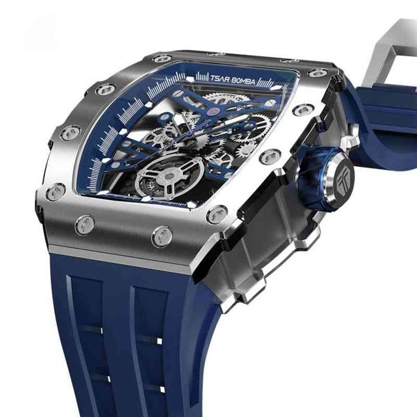 

mens watches tsar bomba automatic mechanical wristwatch tonneau design multi-function relgio masculino, Slivery;brown