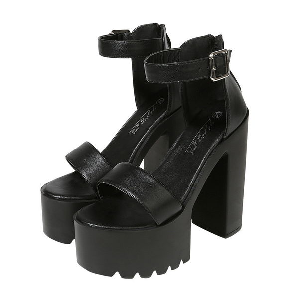 

sandals firmranch women's shoes summer simple 14cm solid thick heel with pu high, Black