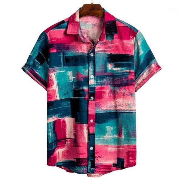 

mens ethnic short sleeve casual cotton linen printing hawaiian shirt blouse pink couple loose fit hawaii vintage african print1, White;black