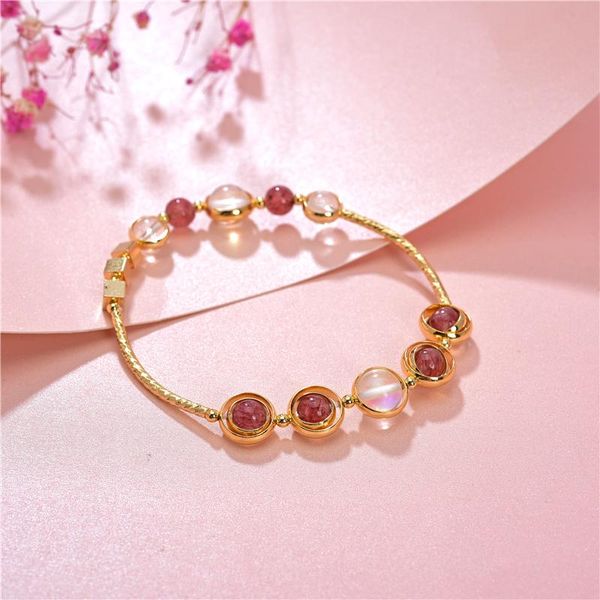 

charm bracelets natural strawberry quartzs beads bracelet for women crystal elegant gift handmade lucky charms jewelry b436, Golden;silver