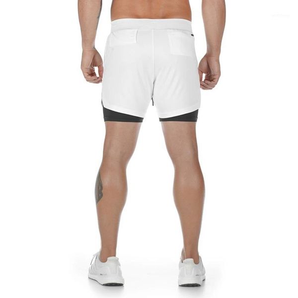 

men's 2 in 1 aerobics training shorts double deck cycling sports shorts with towel ring running zipper pocket 5-point1