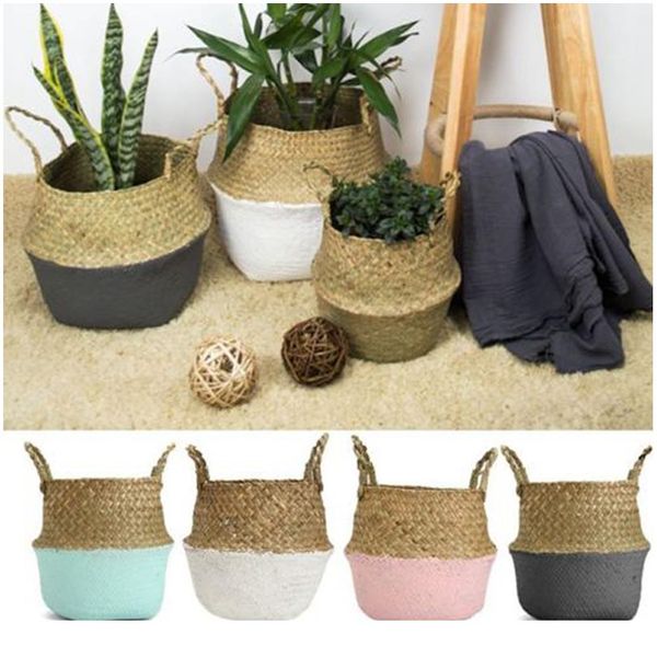 

foldable storage basket creative natural seagrass rattan straw wicker folding flower pot baskets garden planter laundry wmtygx