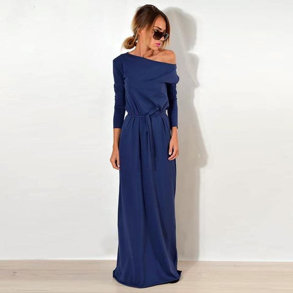 

women maxi party dress one shoulder long sleeve causal robe long loose dresses femme vestidos ws3744c, Black;gray