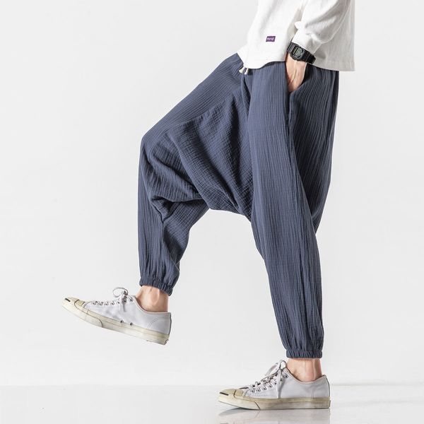 

2021 new men's loose solid color casual harem chinese style man oversize vintage trousers male fashion streetwear pants mv94, Black