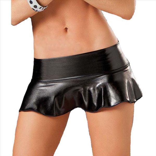 

7 colors pu pleated latex skirt women pole dancing club wear short skirts patent leather micro mini skirts dancing skirt, Black