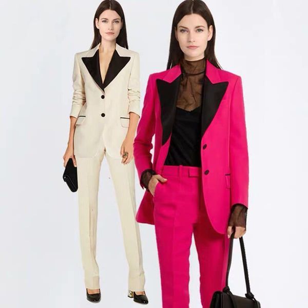 

pants suits women runway designer two piece set ladies office wear formal business work slim blazer+pants pantsuits1, White