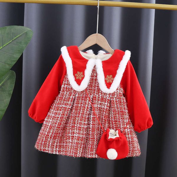 

winter girls' little 2020 fragrance plush skirt with pointed collar new year's drs, Red;yellow