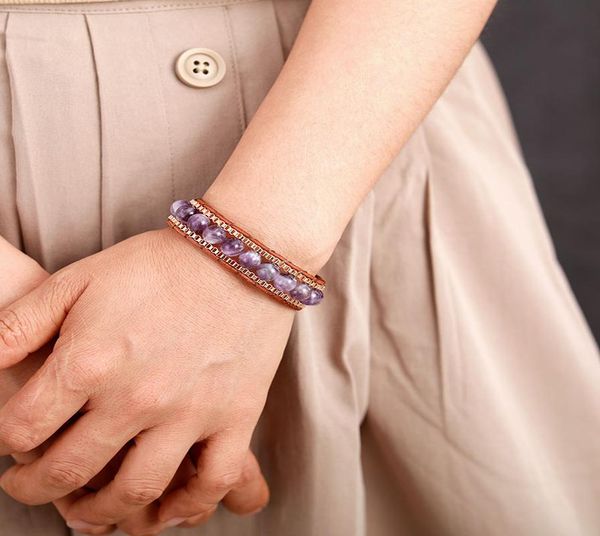 

vintage leather wrap браслеты w природный камень аметисты цепи браслет из бисера femme bohemian ювелирные изделия bijoux dropship wmtana bde, Golden;silver