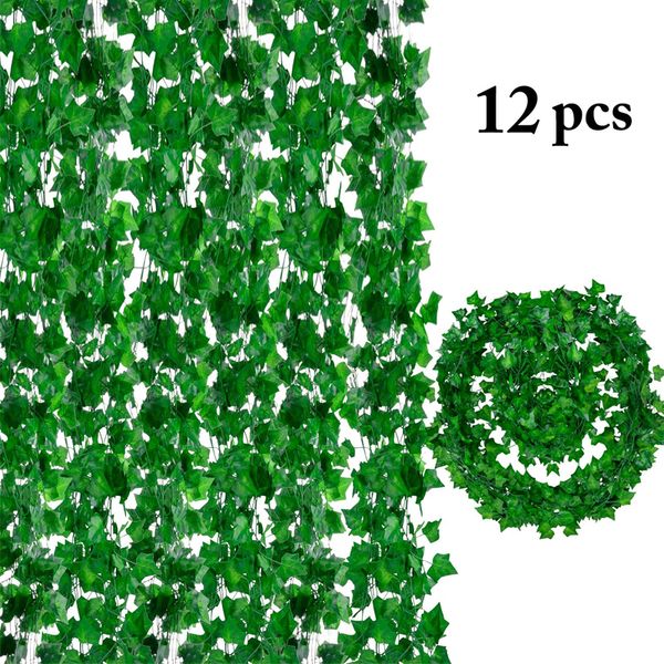 

12pcs 2m artificial ivy green leaf garland plants vine fake foliage home decor plastic rattan string wall decor artificial plant 1029