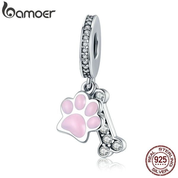 

bamoer fashion new 925 sterling silver animal footprint & dog bone pendant charm fit women bracelet diy jewelry scc452 q1113, Bronze;silver