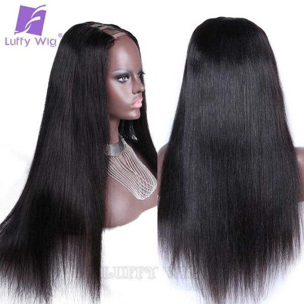 

u part wig straight human hair 200 density 180 density 1x4inch 2x4inch u open size remy brazilian wigs for black women luffy, Black;brown