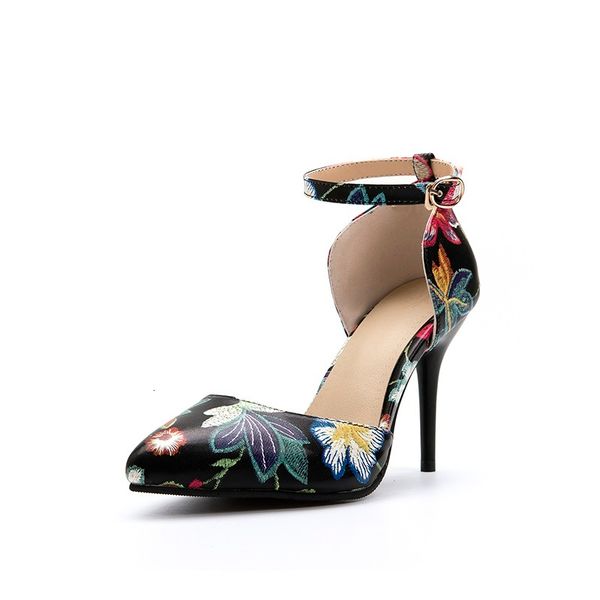 

size 2021 new 31-46 belts female toe pu imprint high heels ladies 1 cvno, Black