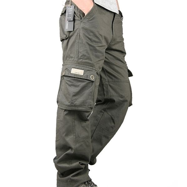 

men's cargo pants casual multi pockets tactical military pants spring autumn cotton army long trousers pantalon homme 201109, Black