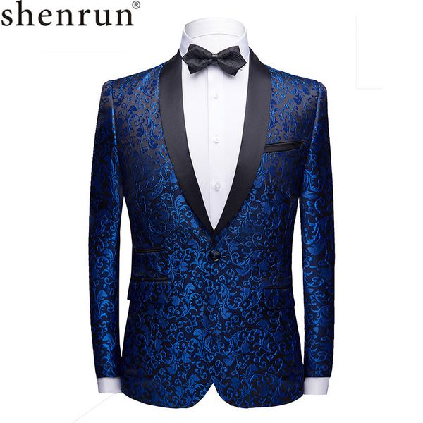 Moda uomo Slim Fit Giacca Skinny Tuxedo Casual Blazer floreale Jacquard Scialle Risvolto Costume Wedding Party Prom mens blazer LJ201103