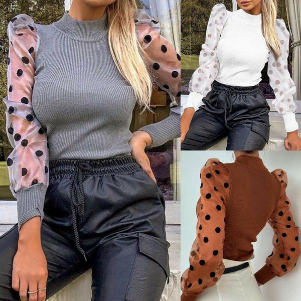 

women high neck knit jumpsuit ladies long sleeve autumn warm casual blouse fashion see-through slim bottoming tights, Black;white
