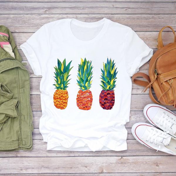 

women 2020 summer pineapple watercolor painting 90s fruit camisas shirt ladies womens t shirts t graphic female tee shirt, White