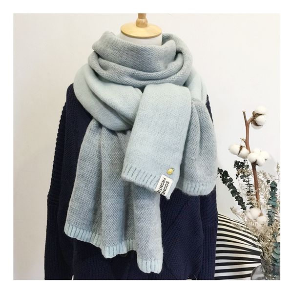 

new lady cute winter wool knitted scarf warm soft double face bufandas cachecol cotton scarves for women men 201027, Blue;gray