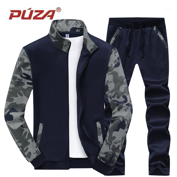 

puza brand 2020 new hoodies set men camouflage spring fleece men's active suit sweatshirts slim fit exercise hoodie pants men1, Gray