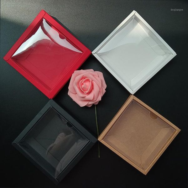 

vintage color kraft paper gift box with transparent pvc window soap box christmas baby shower chocolate candy package1