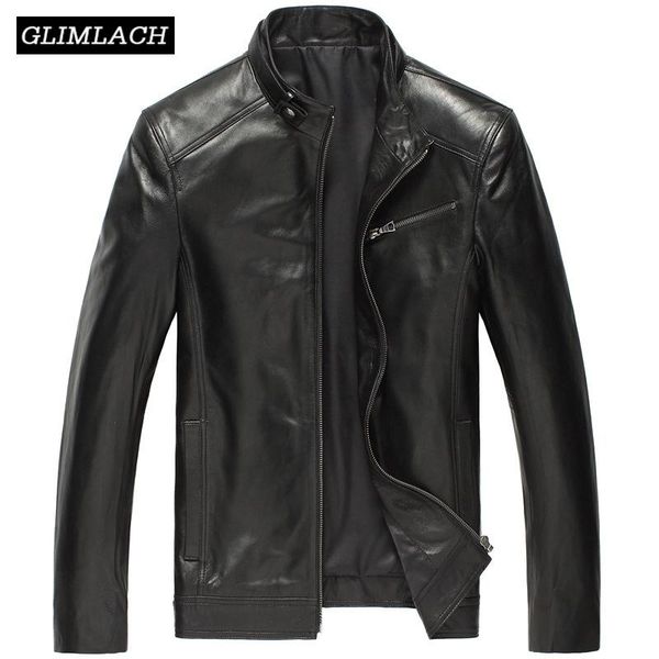 

plus size 4xl men genuine leather motorcycle jacket luxury lambskin real leather short coat slim casual overcoat, Black