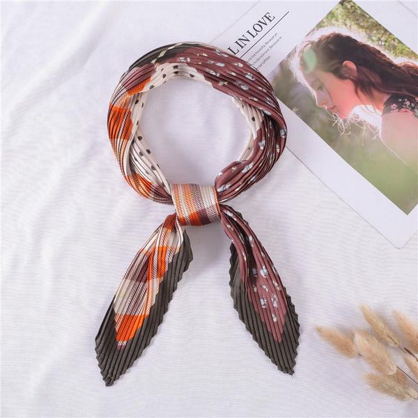 

scarves fashion women square crinkle scarfs female neck small pleated scarf for lady print plaid hair tie foulard, Blue;gray