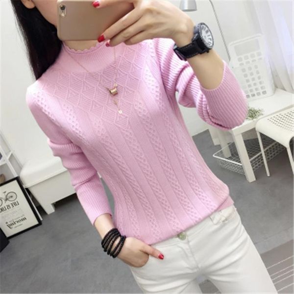 

winter sweater women 2018 new fashion half turtleneck knitted pullover slim large size knit bottom shirt women clothing pz860, White;black