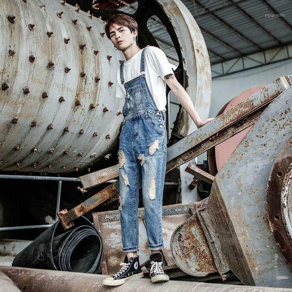 

2020 new spring summer denim overalls men's hole washed feet nine jeans men and women retro staff clothes pants size s-4xl 5xl1, Blue