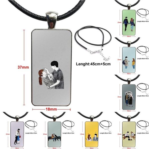 

pendant necklaces korea cheese in the trap anime for women men party glass necklace handmade half rectangle, Silver