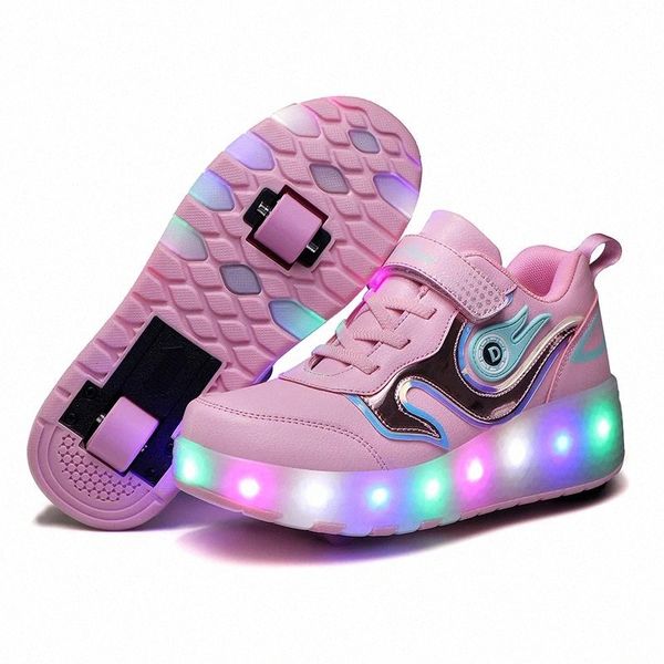 

led wheel sneakers for kids boys girls usb charging glowing roller shoes with lights double wheels children boy girl skate shoes #tw0b