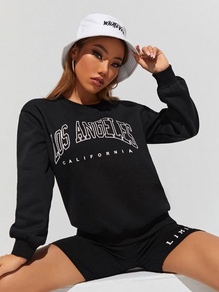 

petite round neck letter graphic pullover j45b#, White;black