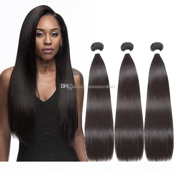 

бразильская прямые волосы пучки 10-28 дюймов 1 3 4 шт 100% человеческих волос пучки natural color non-remy выдвижения волос, Black