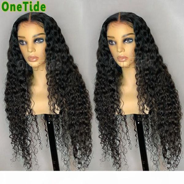 

onetide long hair wig 28 30 32 deep wave lace front wig brazilian 13x4x1t part lace frontal human hair wigs for black women, Black;brown