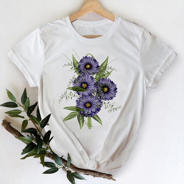 

t shirts women 2021 floral elegant girl 90s kawaii fashion clothes printing graphic tshirt lady print female tee t shirt, White