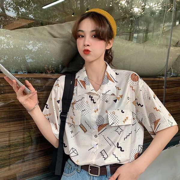 

oversize harajuku summer casual plus size womens and blouses turn down collar shirts mujer de moda blusas chiffon ulzzang1, White