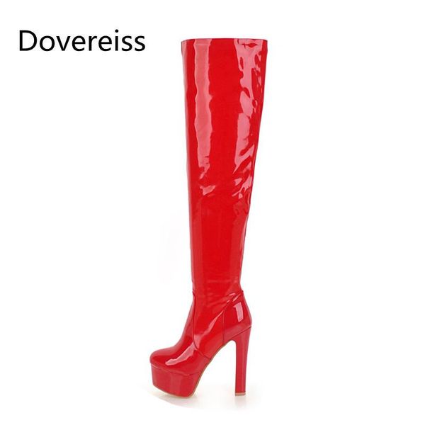 

dovereiss fashion women's shoes winter pointed toe zipper new waterproof red silver ladies boots over the knee boots 34-49, Black