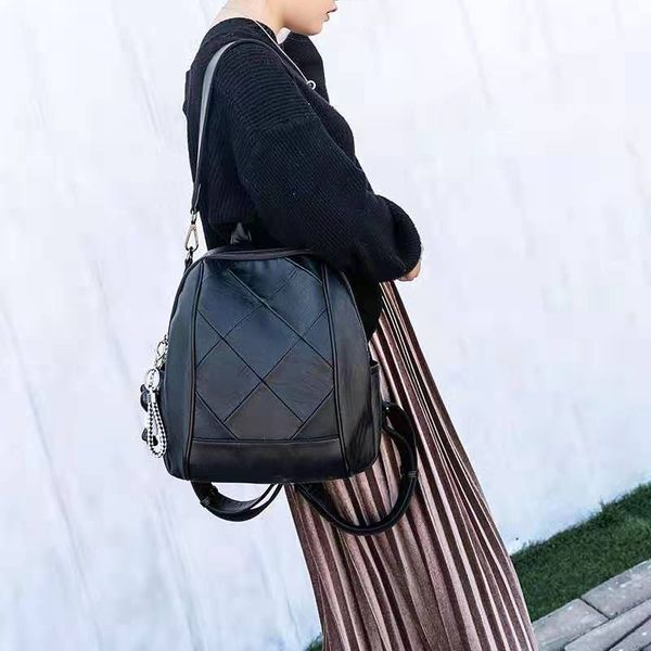 

spring korean fashion women backpack casual handbag shoulder bag soft leather casual travel packs girl student school bag