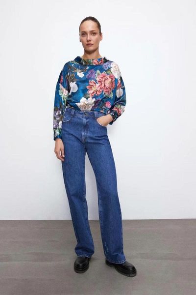 

polyester long-sleeve printed short women's button down shirt, White