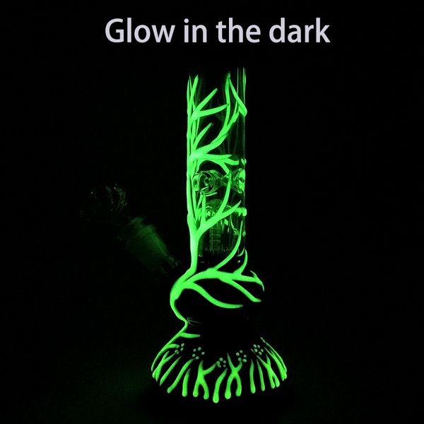 Прямая трубка Бонг Glow In The Dark Beaker Bongs 18мм Joint Oil Rig Dab Паутина кальян UV Водопроводные трубы с размытыми Downstem