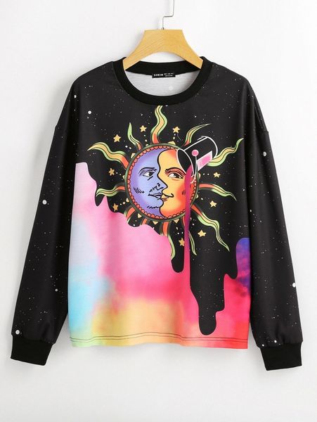 

sun & moon print sweatshirt q7vh#, White;black