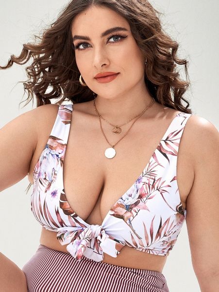 

plus floral & tropical knot bikini d5bb#, Black