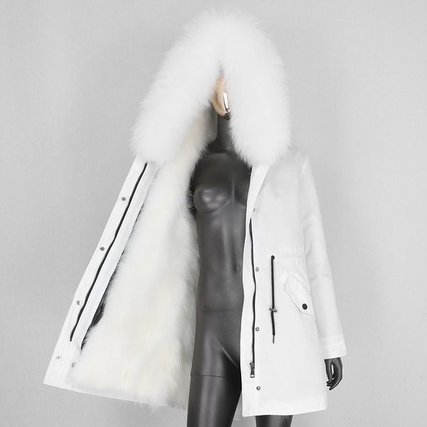

bluenessfair long parka waterproof real fur coat winter jacket women natural raccoon fox fur collar hood warm outerwear new 201029, Black
