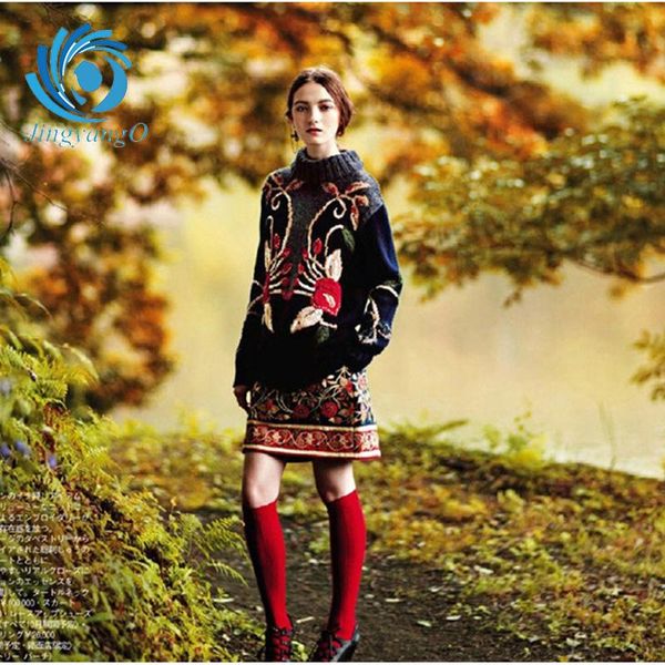 

women's sweaters jingyango fashion 2021 runway designer sweater long sleeve turtleneck luxurious embroidery pullover, White;black