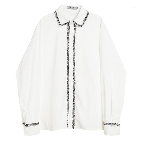 

ewq / men's and women's wear long sleeve turn-down collar polyester casual white shirt for male 2020 spring vintage blouse fs6201, White;black